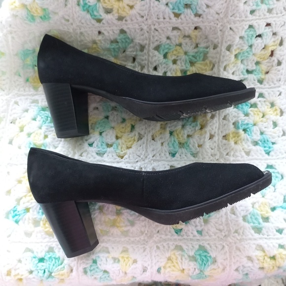 Ara Women's Black Suede Peep Toe Block Heels Size 9.5 US - Picture 5 of 13